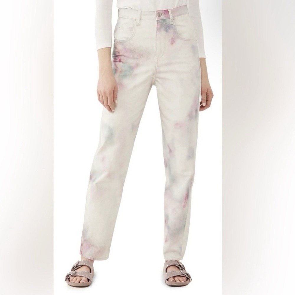 Isabel‎ Marant Etoile Corfy Trousers White Bleached Tie Dye Denim Cotton Jean 36